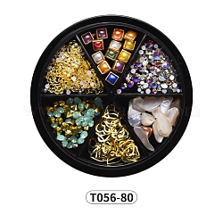 Kits d'accessoires de décoration nail art, Inclure du strass en verre en alliage, résine, coquille, Perle d'imitation en plastique ABS, strass acrylique, couleur mixte, 1.5~12x1.5~7x0.5~4.5mm, 6 grille / boîte