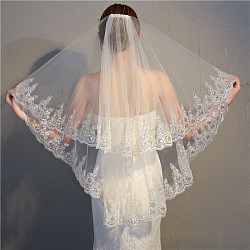Voile de mariée en maille à motif floral double couche avec peignes, pour les décorations de fête de mariage pour femmes, blanc, 1500x900mm