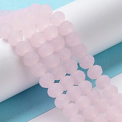 Fili di perle di vetro tinta unita imitazione giada, sfaccettato, smerigliato, rondelle, roso, 3mm, Foro: 1 mm