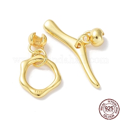 925 Sterling Steel Toggle Clasps, Flower, with 925 Stamp, Real 18K Gold Plated, Flower: 12.5x11x1.5mm, Bar: 4x24x2.5mm, Inner Diameter: 2mm