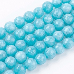 Natural Jade Bead Strands, Dyed, Faceted, Round, Turquoise, 8mm, Hole: 1mm, 48pcs/strand, 14.5~14.9 inch