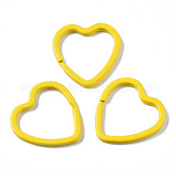 Железные брелоки с краской, окрашенные распылением, брелок для ключей, сердце, желтые, 31x30.5x3 мм, внутренний диаметр: 23x25 мм