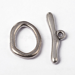 Fermoirs T en alliage , sans cadmium et sans plomb, argent antique, ovale: 16x21x3 mm, bar: 9x29 mm, Trou: 2mm