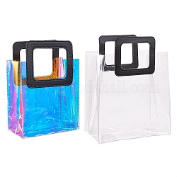 PVCレーザー透明バッグ  トートバッグ  puレザーハンドル付き  ギフトまたはプレゼント用パッケージ  長方形  ブラック  完成品：25.5x18x10cm  2個/セット