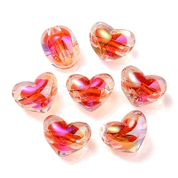 Perline europee acriliche trasparenti con placcatura uv bicolore, perline con foro grande, cuore, rosso, 14.5x18.5x14mm, Foro: 4 mm