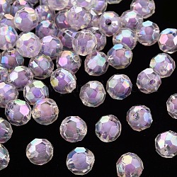 Perles en acrylique transparente, Perle en bourrelet, couleur ab , facette, ronde, lilas, 9.5x9.5mm, Trou: 2mm, environ 1041 pcs/500 g