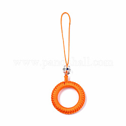 Glands en polyester tissés grandes décorations pendantes, avec des accessoires en alliage émaillé et des perles en plastique, argent antique, orange foncé, 110~115mm