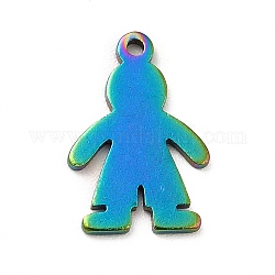 Ion Plating(IP) 201 Stainless Steel Pendants, Human Charms, Rainbow Color, 13x9x1mm, Hole: 1mm