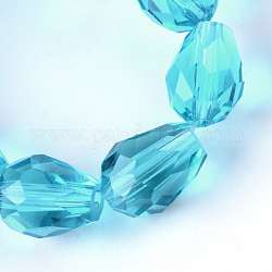 Chapelets de perles en verre transparent, larme à facettes, bleu profond du ciel, 8x6mm, Trou: 1mm, Environ 65 pcs/chapelet, 17.99 pouce (45.7 cm)