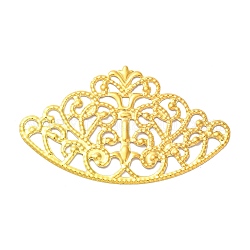 Iron Filigree Joiners, Etched Metal Embellishments, Crown Flower, Golden, 40x65.5x1mm
