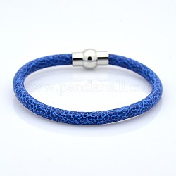 Snake Print PU Leather Bracelets, with Brass Magnetic Clasps, Royal Blue, 200x5mm