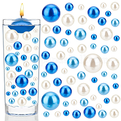 BENECREAT 210 Pcs Floating Pearls, NO Hole Pearl Beads Vase Filler 10/14/20/30mm, Faux Candle Pearls, for Wedding Baby Shower Holiday Party Centerpieces(Blue & White)
