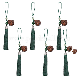 CHGCRAFT 6Pcs Wooden Bell Tassel Pendants Essential Oil Diffusers Rosewood Bell Pendants Decorations for Keychain Backpack Mobile Phone Ornaments, 6.7inch