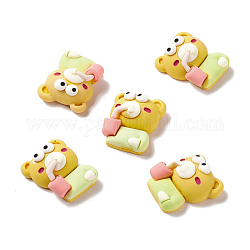 Opaque Resin Cabochons, Bear with Drink, Gold, 22x18x10mm
