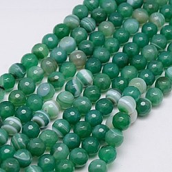 Chapelets de perles en agate à rayures naturelles/agates à bandes, facette, teinte, ronde, vert de mer, 8mm, Trou: 1mm