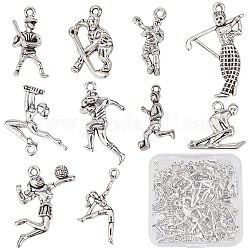 SUNNYCLUE 1 Box 60Pcs Sport Charms Sports Charm Tibetan Style Volleyball Player Charm Hockey Baseball Golf Rugby Soccer Player Gymnast Golfer Alloy Charms for Jewelry Making Charm DIY Craft Supplies