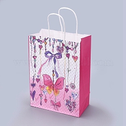 Sacs-cadeaux en papier à motif papillon avec poignées, pour anniversaire mariage noël, rectangle, rose foncé, 18.5x25.5x9.5 cm
