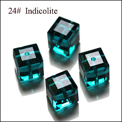 Abalorios de cristal austriaco de imitación, aaa grado, facetados, cubo, cian oscuro, 4x4x4 mm (tamaño dentro del rango de error de 0.5~1 mm), agujero: 0.7~0.9 mm