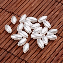 Perles acryliques imitation de perles de riz, blanc, 8x4mm, Trou: 0.5mm, environ 7700 pcs/500 g