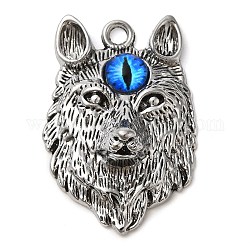 Aleación con colgantes de vidrio, cabeza de lobo con amuletos de mal de ojo, plata antigua, 43x29x12mm, agujero: 3 mm
