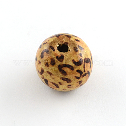 Printed Natural Wood Beads, Round, Pale Goldenrod, 20x18mm, Hole: 4~5mm, about 458pcs/1000g