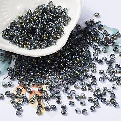 Abalorios de la semilla de cristal transparente, medio chapado, dos tonos, redondo, gris, 8/0, 3x2mm, agujero: 1 mm