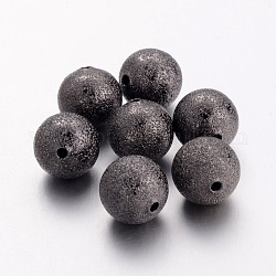 Brass Textured Beads, Nickel Free, Round, Gunmetal, Size: about 12mm in diameter, hole: 1.8mm