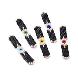 Perles de rocaille japonaises miyuki, pendentifs faits à la main, motif de tissage, avec des fils de polyester, oeil, rectangle, couleur mixte, 43x7x1.5mm, Trou: 0.7mm