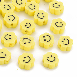 Manuell Polymer Ton Perlen, Blume mit lächelndem Gesicht, Gelb, 9~10x8~9x4~5 mm, Bohrung: 1.4~1.6 mm