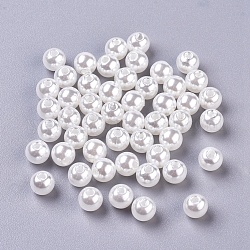 Perles rondes en plastique ABS imitation perle, blanc, 6mm, Trou: 1mm