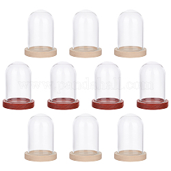 NBEADS 10 Sets Mini Eternal Flower Glass Dome Cloche, Clear Glass Display Case with 2 Colors Wooden Base Bell Jar Cloche for Centerpieces Plants Rocks Specimens Decorations Crafts, 3.9x2.5 cm