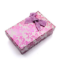 Прямоугольник картона комплект ювелирных изделий коробки, с внешними бантом и губкой внутри, для ожерелья и подвески, розовый жемчуг, 93x72x29 мм