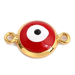 Conectores de eslabones de esmalte de latón chapado en oro, Plateado de larga duración, plano y redondo con mal de ojo, piel roja, 16x10x3.5mm, agujero: 1.5 mm