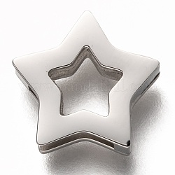 Encantos de la diapositiva de 304 acero inoxidable, estrella, color acero inoxidable, 12x12x3.5mm, agujero: 8x1.5 mm