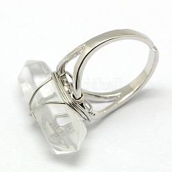 個性的ユニセックスの天然宝石の弾丸指輪  プラチナメッキ真鍮パーツ  クリスタル  17mm