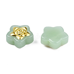 Imitation Jade sprühlackierte Glasperlen, mit vergoldenden Messing Zubehör, Stern mit Blume, mittlerer Aquamarin, 14x14.5x5.5 mm, Bohrung: 1 mm
