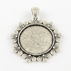 Tibetan Style Flower Alloy Pendant Cabochon Settings, Cadmium Free & Lead Free, Antique Silver, Tray: 25mm, 47x38x2.5mm, Hole: 6x4mm, about 145pcs/1000g