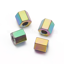 Placage ionique (ip) 304 billes d'espacement en acier inoxydable, hexagone, couleur arc en ciel, 4.5x4.5x4mm, Trou: 1.8mm