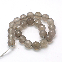 Natural Grey Agate Beads Strands, Faceted Round, 12mm, Hole: 1mm, about 16pcs/strand, 7.87 inch