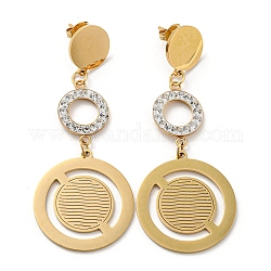Placage sous vide doré 304 boucles d'oreilles pendantes à géométrie en acier inoxydable, boucles d'oreilles pendantes avec anneau en strass, plat rond, 63x25mm