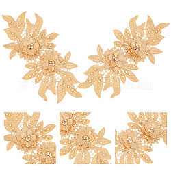 Polyester bestickter floraler Spitzenkragen, Ausschnitt Kleidung nähen Applikation Kante, mit abs-Kunststoffimitatperle, dunkelgolden, 180x360x6 mm