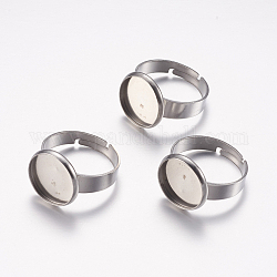 Verstellbare 304 Fingerring-Komponenten aus Edelstahl, Pad-Ring Basis Zubehör, Flachrund, Edelstahl Farbe, Fach: 12 mm, 17 mm