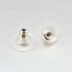 Iron Ear Nuts, Bullet Clutch Earring Backs with Pad, for Stablizing Heavy Post Earrings, with Plastic, Silver, 11x6.5mm, Hole: 1mm