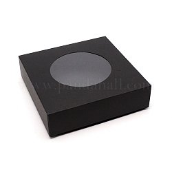 Benecreat 20 Stück Kraftpapierbox mit klarem rundem Fenster, Geschenkkarton, Viereck, Schwarz, 15x15x4 cm