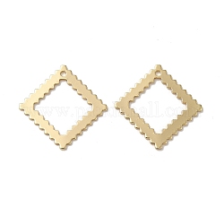 Rhombus Brass Pendants, Long-Lasting Plated, Rack Plating, Real 14K Gold Plated, 18.5x18.5x0.7mm, Hole: 1.2mm