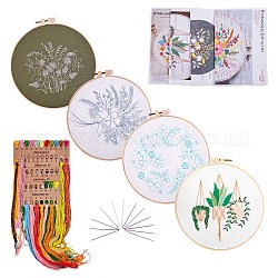 4 Sets 4 Style Embroidery Tool Accessories, Plastic Cross Stitch Embroidery Hoops, with Iron Screws and Cotton Cloth, Mixed Color, 1 set/style