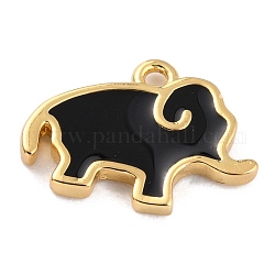 Подвески из золотой латуни с эмалью, долговечный, слон, чёрные, 9.5x13x1.5 мм, отверстие : 1.2 мм