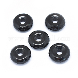 Natürliche schwarze Achat-Anhänger, facettiert, Donut / Pi-Scheibe, Donutbreite: 7mm, 19x6 mm, Bohrung: 5 mm