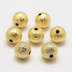 Perle di ottone testurizzate, tondo, cadmio & nichel &piombo libero, vero placcato oro 18k, 8x7.8mm, Foro: 2 mm