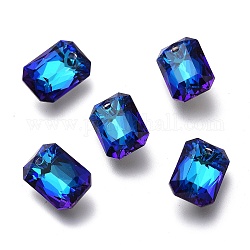 Colgantes de cristal de rhinestone, espalda plateada, facetados, octógono rectángulo, azul bermudas, 11.5x8x4.5mm, agujero: 1.4 mm